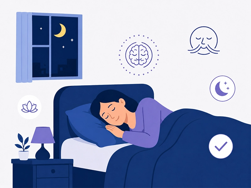 Woman sleeping peacefully after hypnotherapy treatment for insomnia
